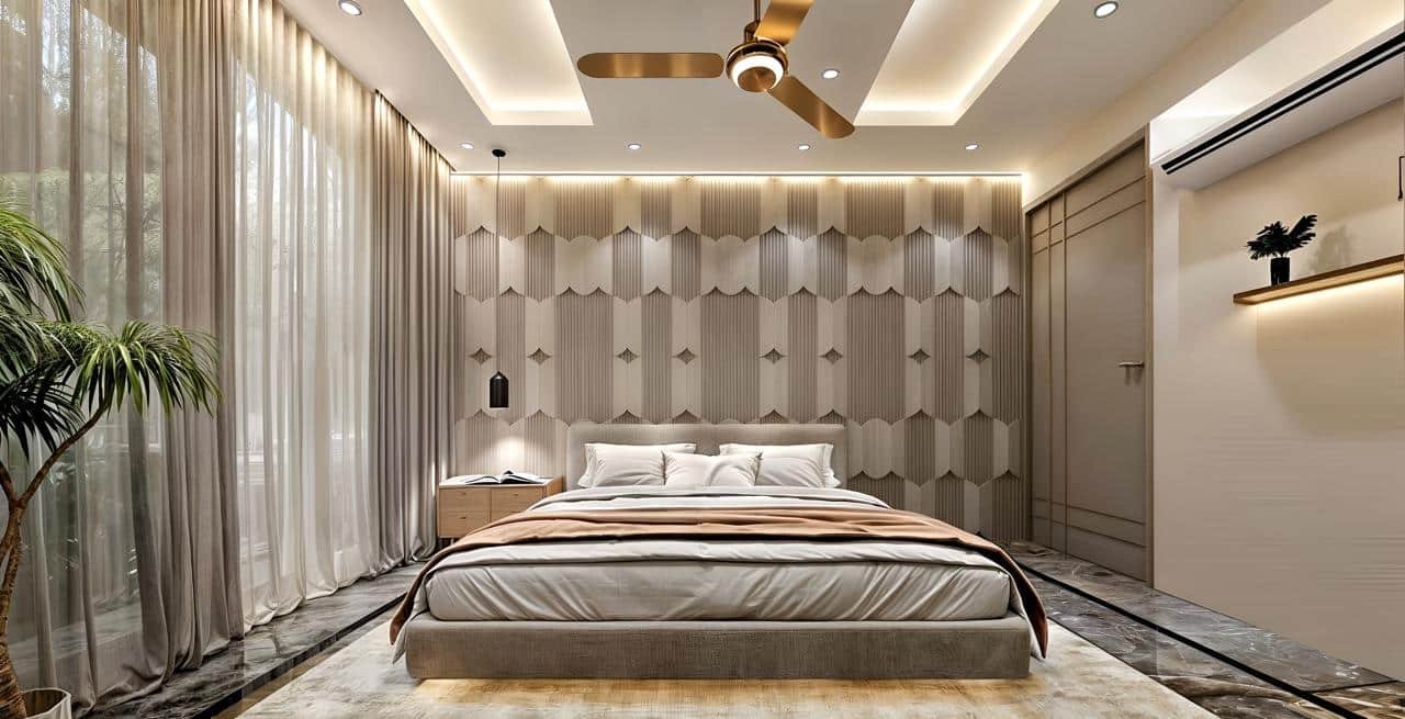 Elegant bedroom designed in a warm contemporary style