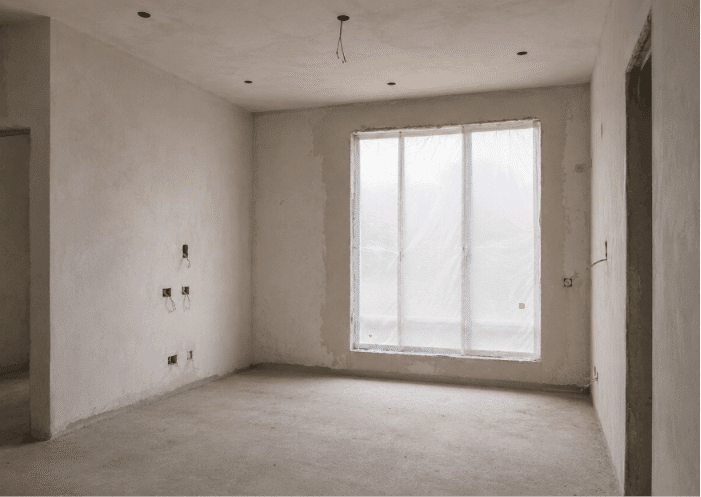 Empty living room before interior work